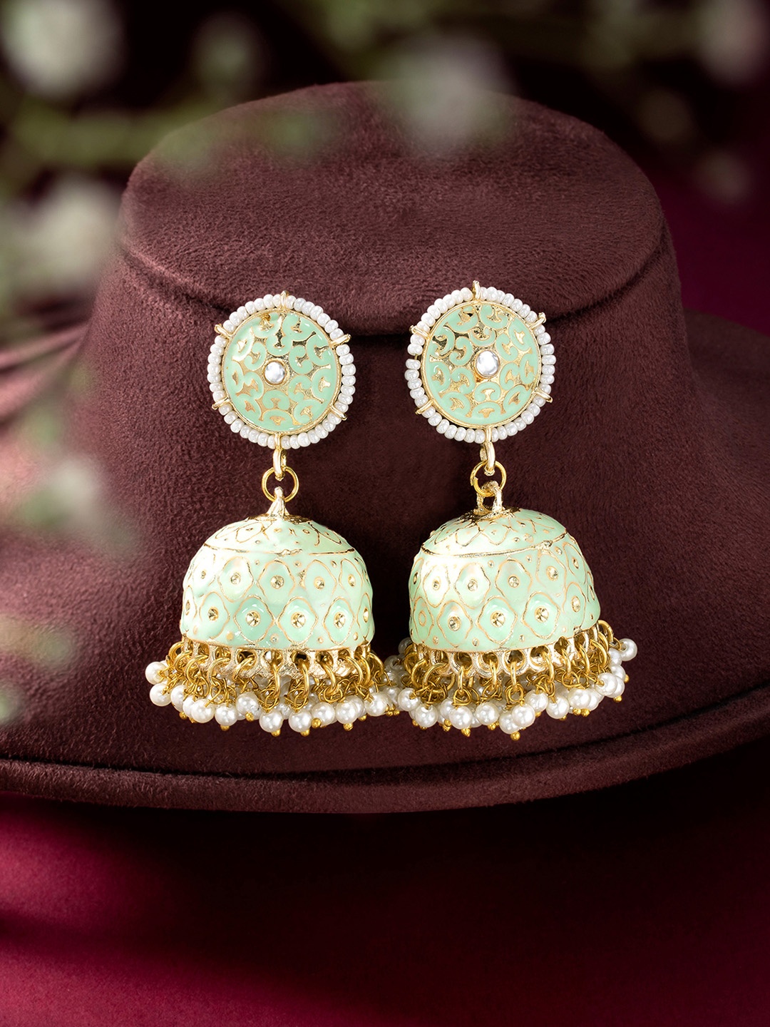 

Peora Gold-Plated Kundan Studded Dome Shaped Jhumkas Earrings, White