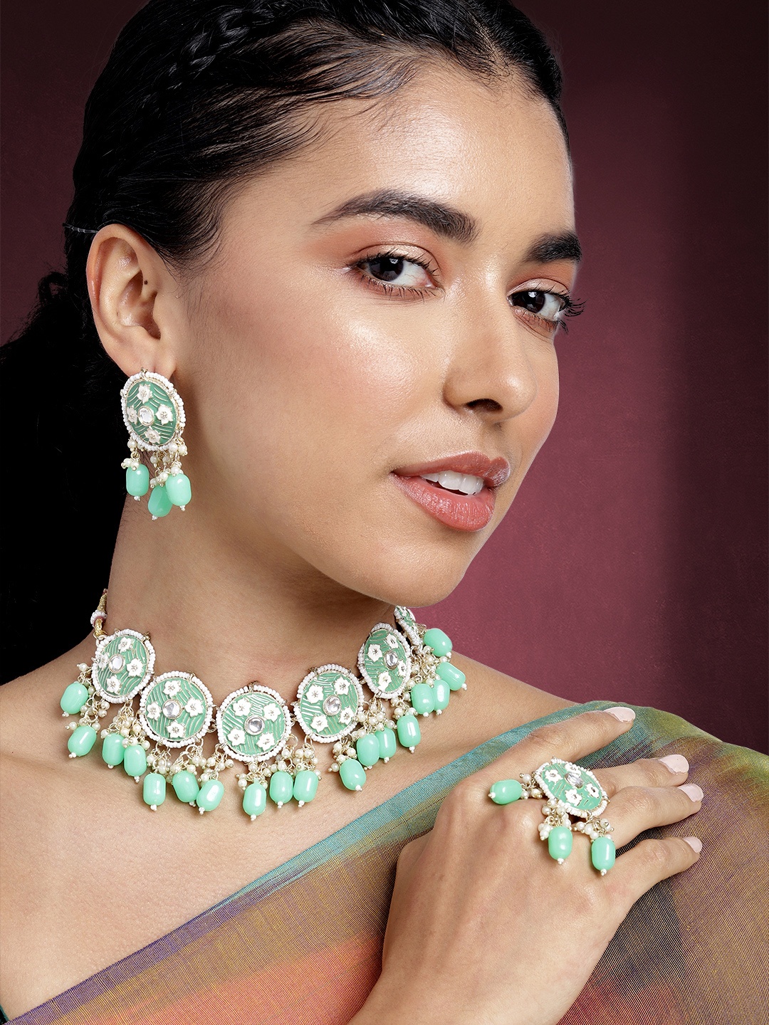 

Peora Gold-Plated Beaded Jewellery Set, Green