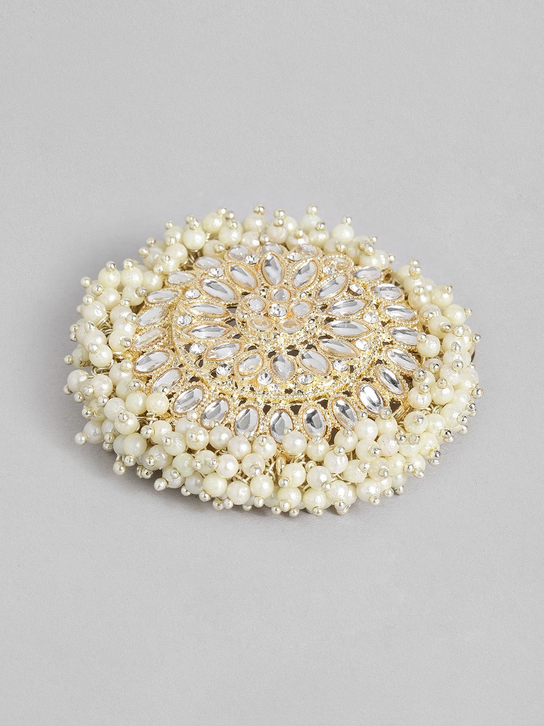 

Peora Gold-Plated Kundan & Beads Studded Round Hair Bun Pin, White