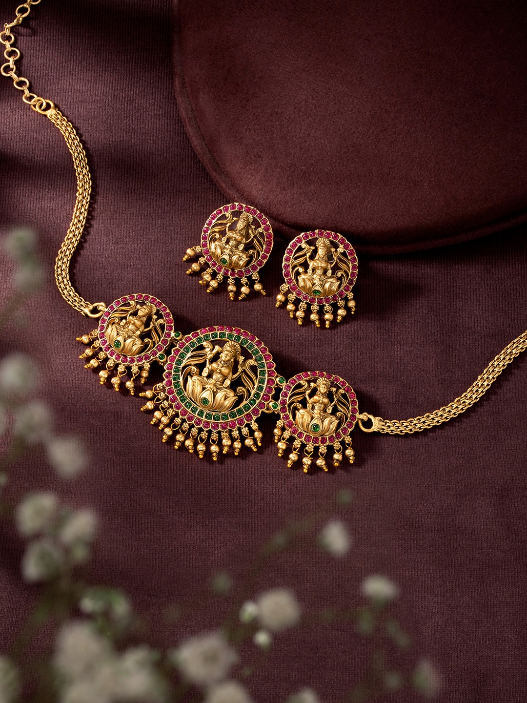 

Peora Gold-Plated Beaded Jewellery Set, Red