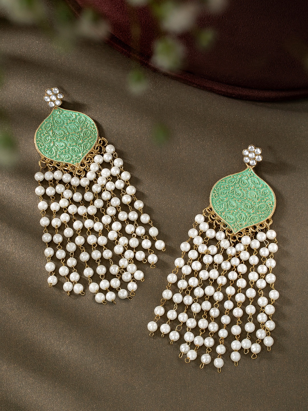 

Peora Gold-Plated Kundan Studded Contemporary Drop Earrings, Sea green