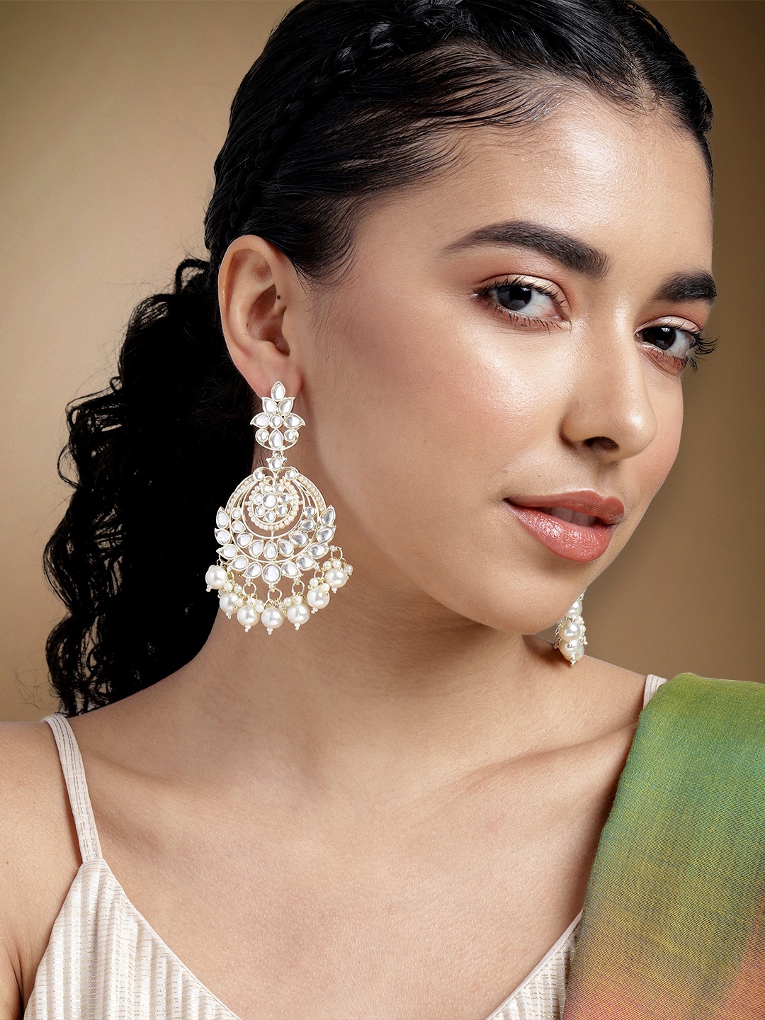 

Peora Gold-Plated Kundan Contemporary Chandbalis, White