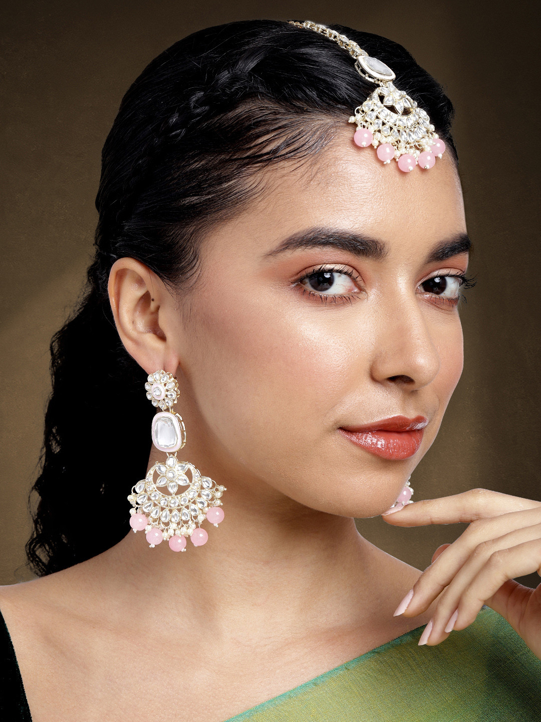 

Peora Gold-Plated Kundan Ethnic Jewellery Set, Pink