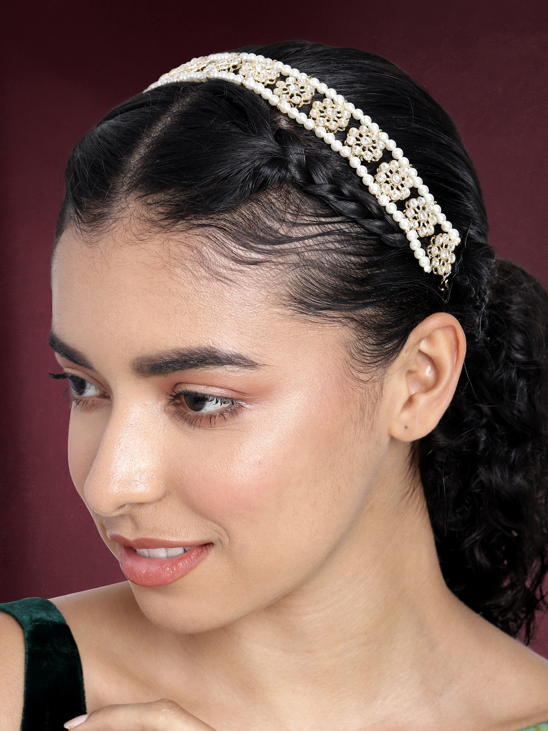 

Peora Women Gold-Plated Kundan Sheeshphool, White