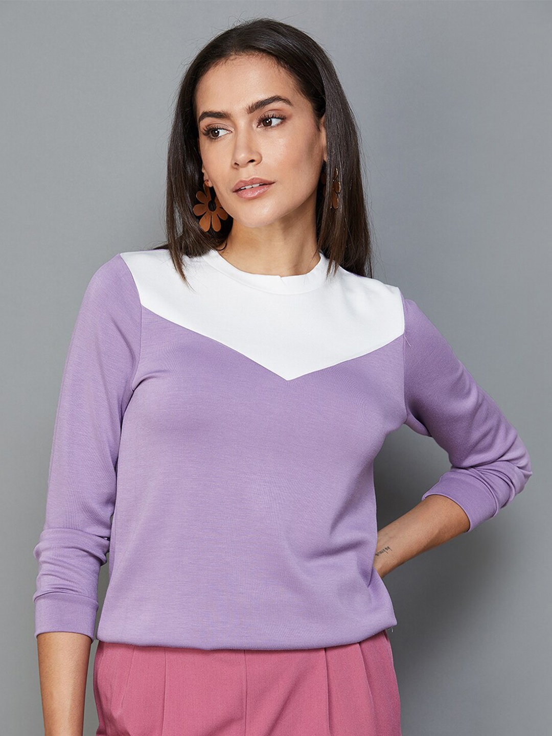 

CODE by Lifestyle Colourblocked Round Neck Pullover Sweatshirt, Purple