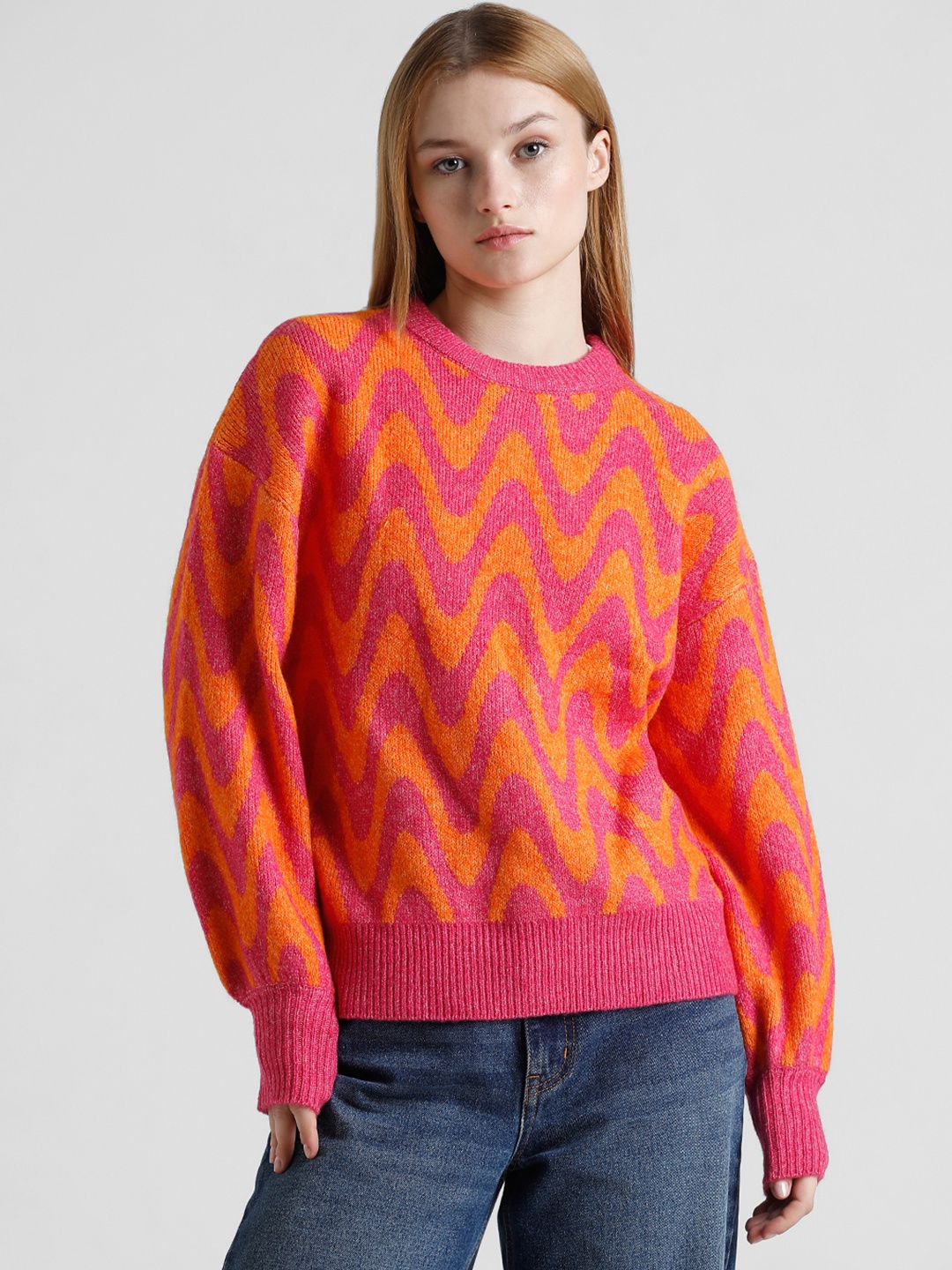 

ONLY Self Design Pullover, Pink
