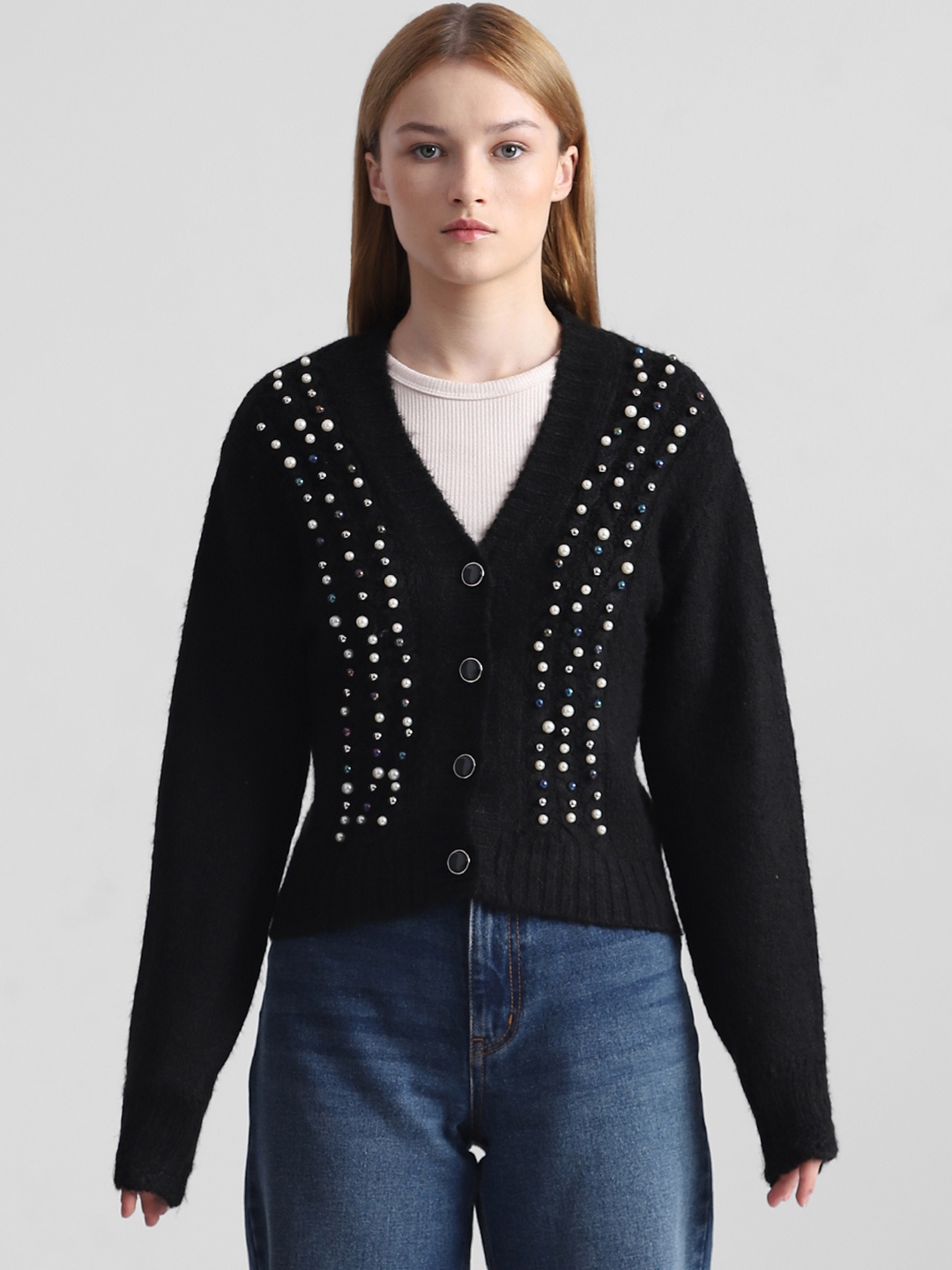 

ONLY Long Sleeves Embellished Cardigan, Black