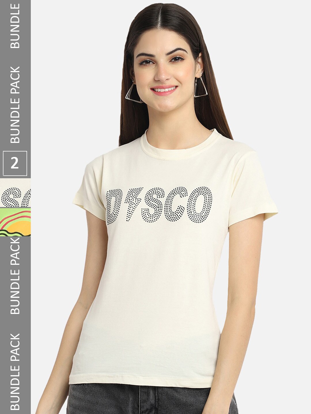

BAESD Pack Of 2 Typography Printed Pure Cotton Casual T-shirt, Off white