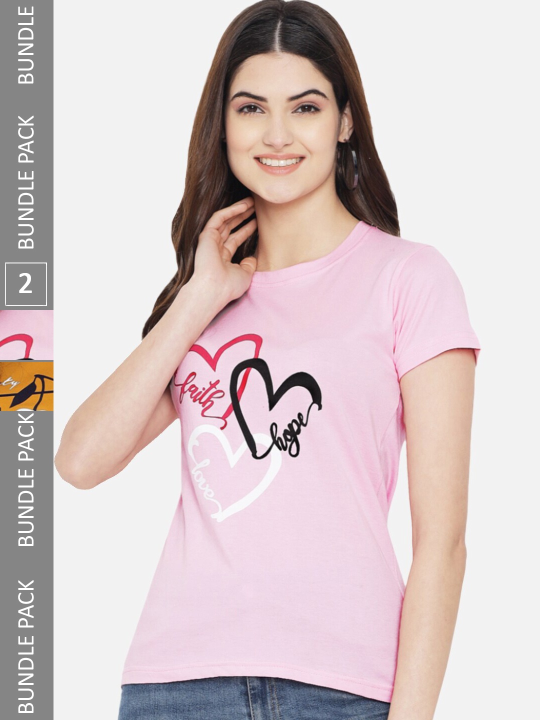 

BAESD Pack of 2 Typography Printed Cotton T-shirt, Pink