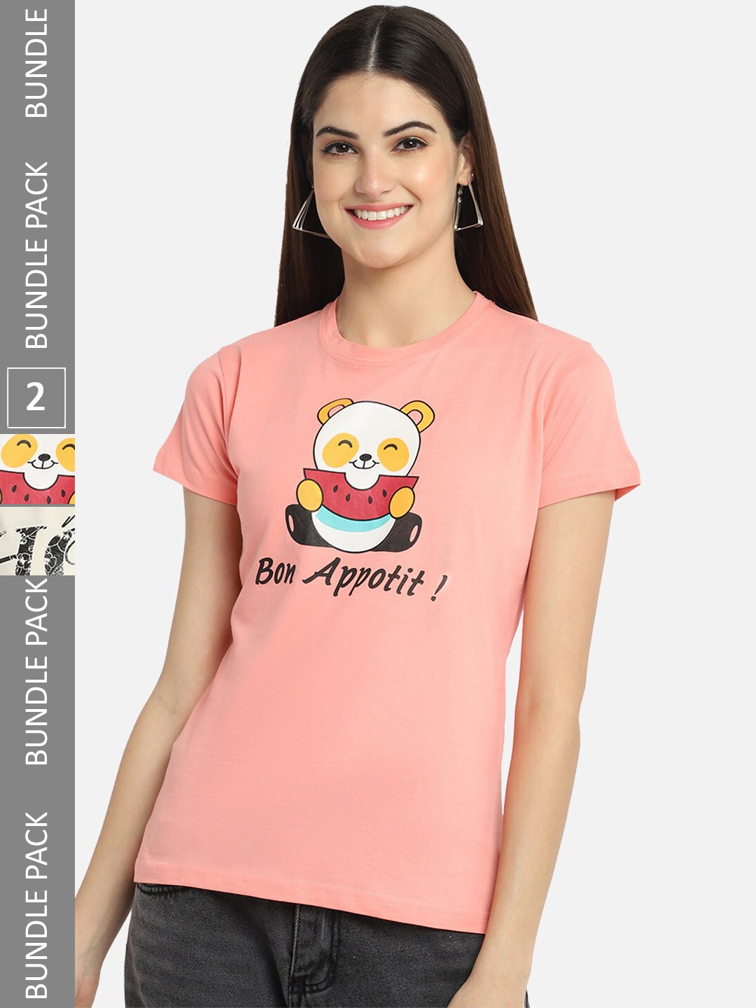 

BAESD Pack Of 2 Typography Printed Pure Cotton Casual T-shirt, Peach