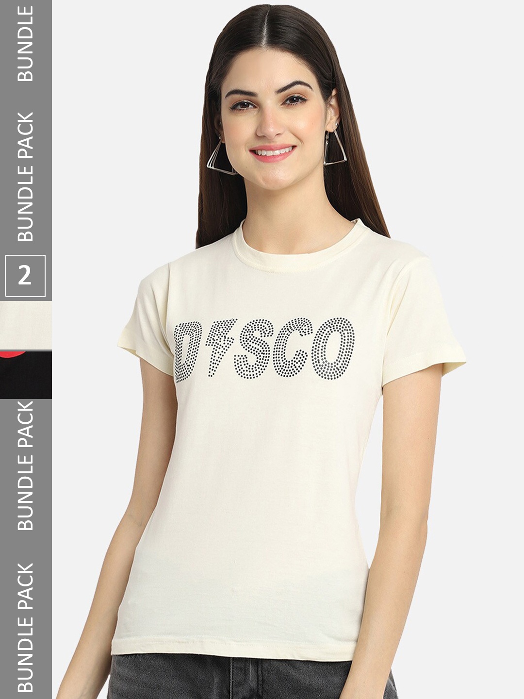 BAESD Pack Of 2 Typography Printed Cotton T-shirt, White
