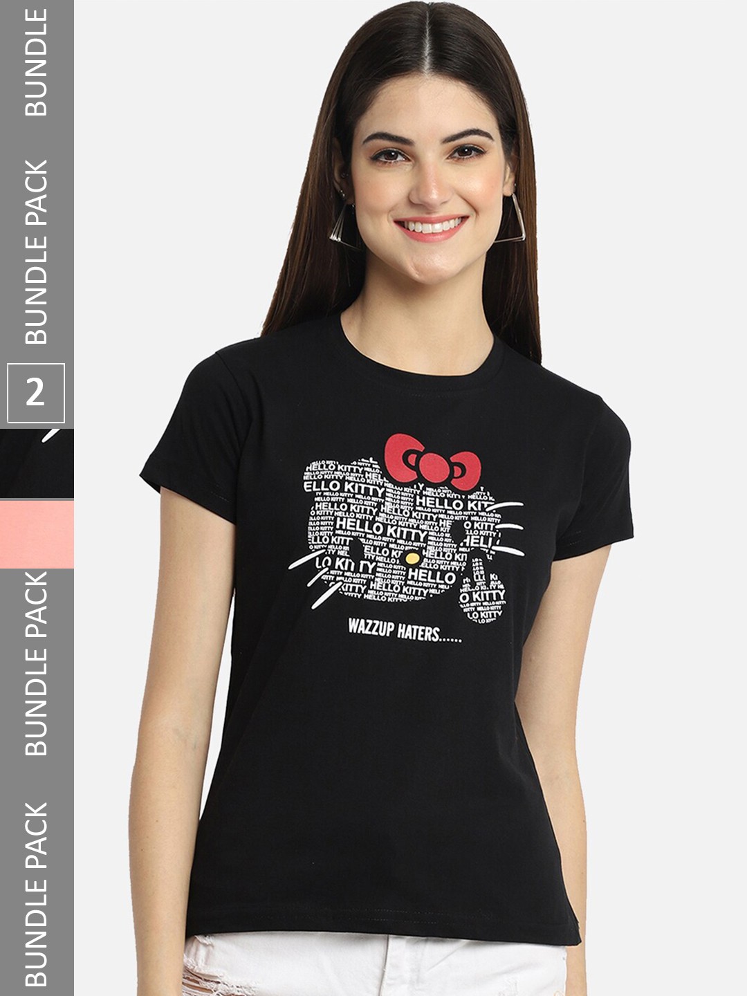 

BAESD Pack Of 2 Typography Printed Cotton T-shirt, Black