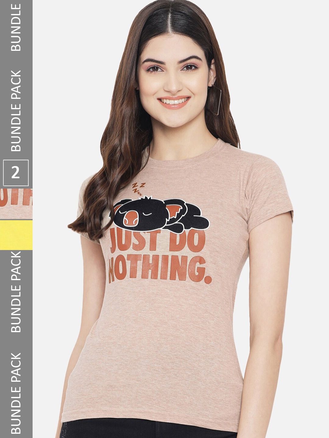 

BAESD Pack Of 2 Typography Printed Cotton T-shirt, Beige