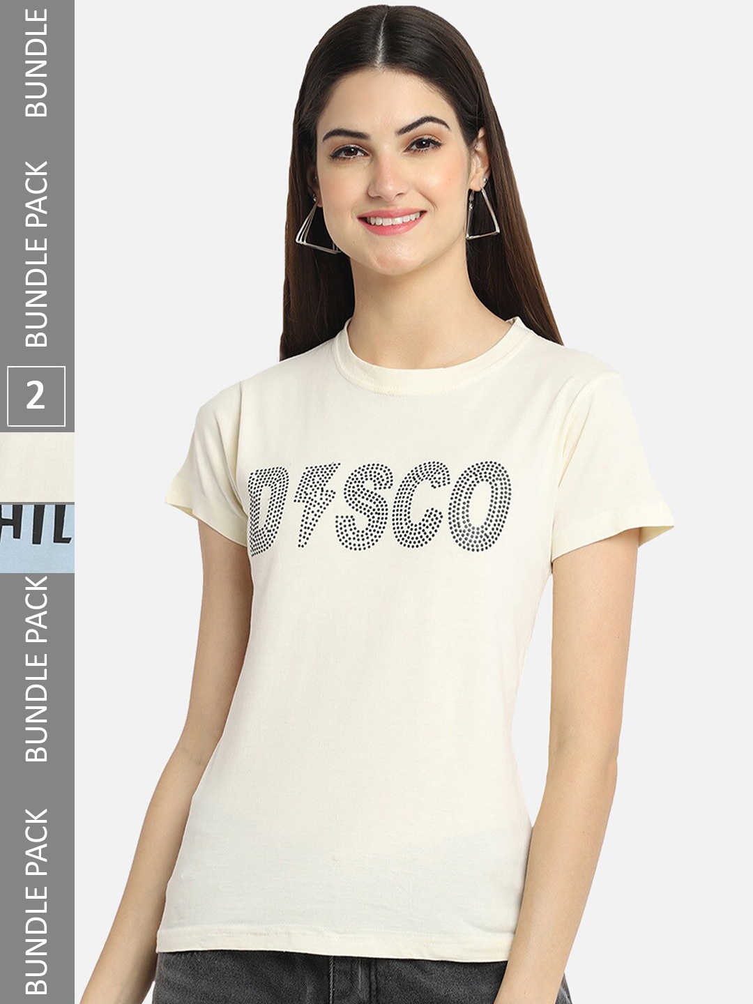 

BAESD Pack Of 2 Typography Printed Cotton T-shirt, Cream