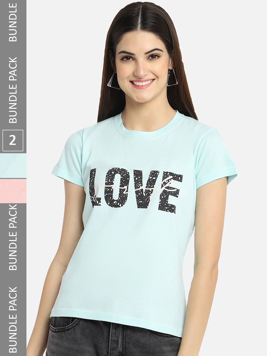 

BAESD Pack Of 2 Typography Printed Cotton T-shirt, Blue