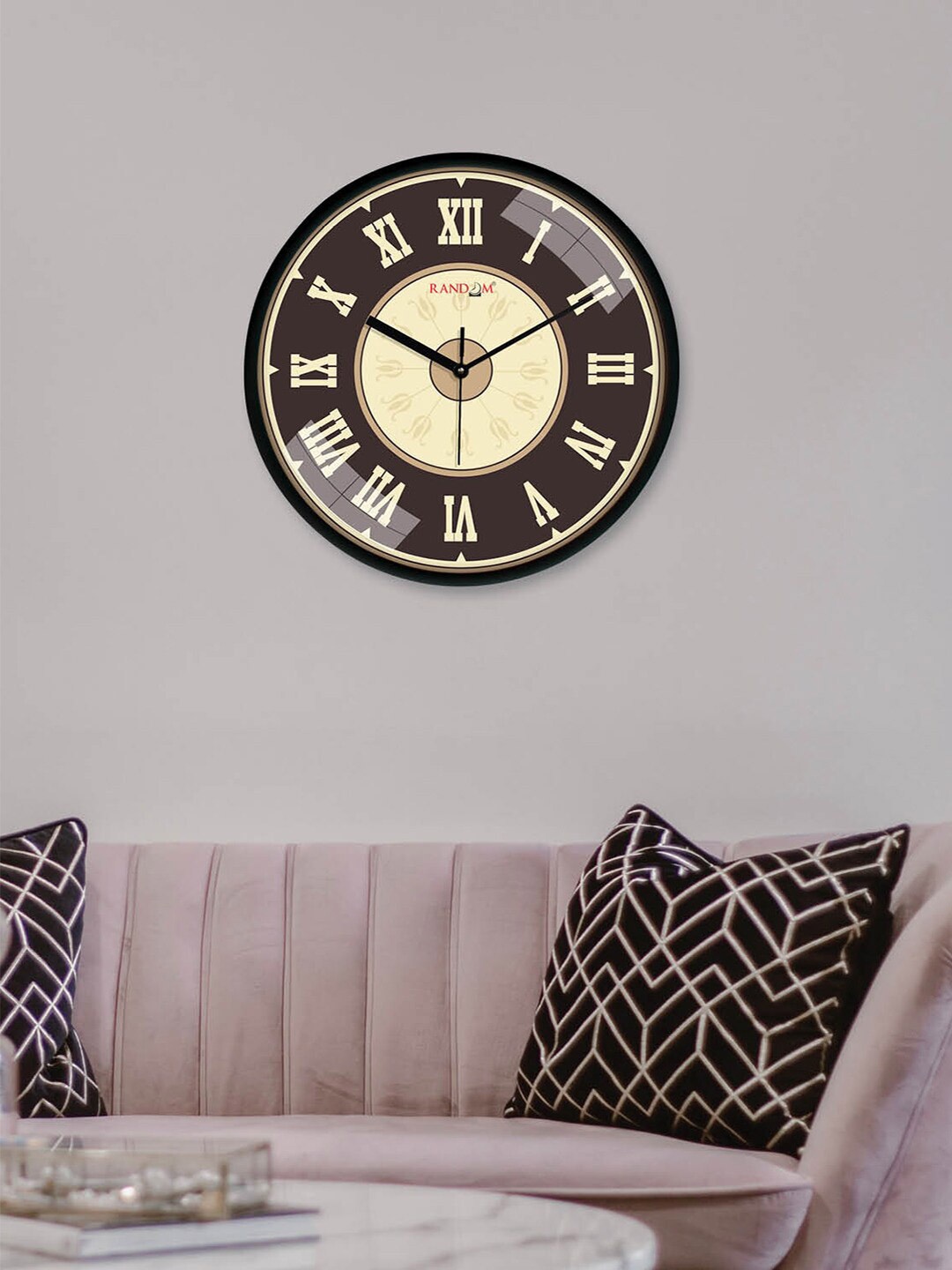 

RANDOM Black & Beige Printed Round Shape Analogue Wall Clock