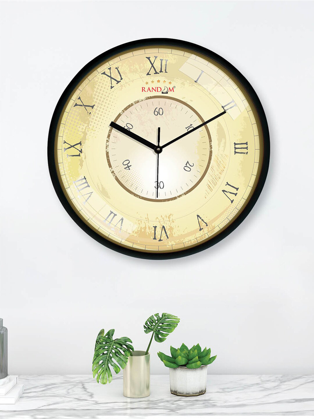 

RANDOM Black & Yellow Printed Round Shape Analogue Wall Clock