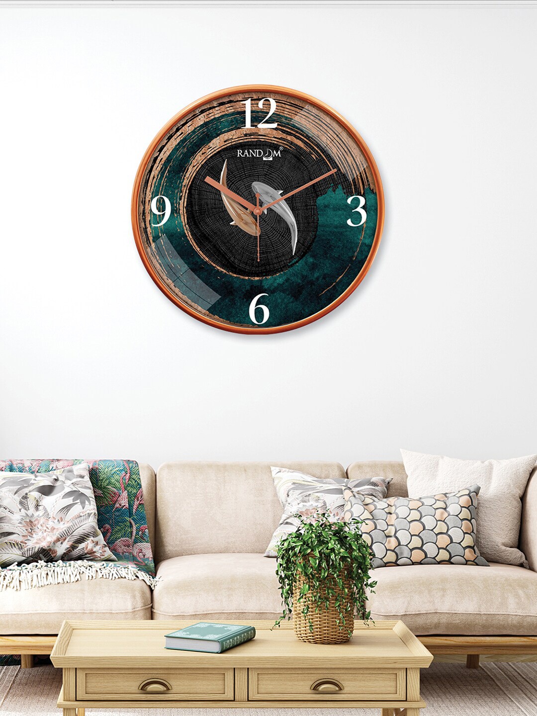 

RANDOM Copper-Toned & Green Printed Contemporary Analogue Wall Clock