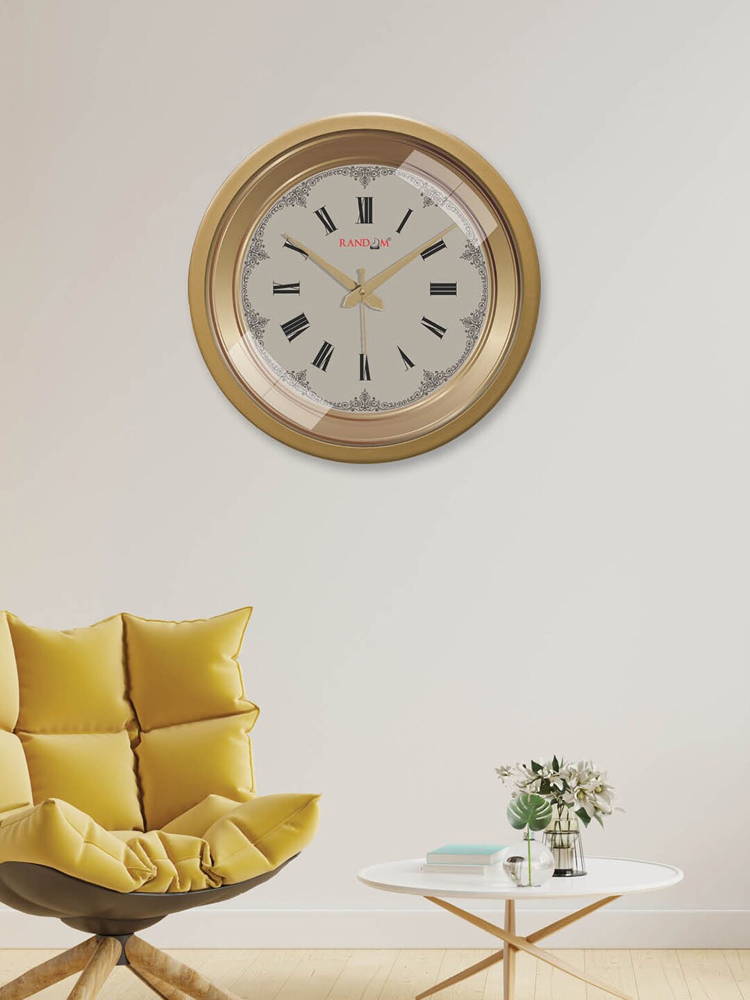 

RANDOM Gold-Toned & White Printed Contemporary Wall Clock
