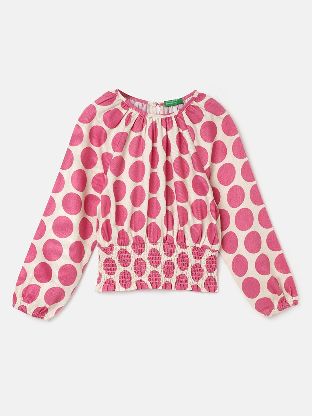 

United Colors of Benetton Polka Dot Printed Smocked Blouson Top, Pink