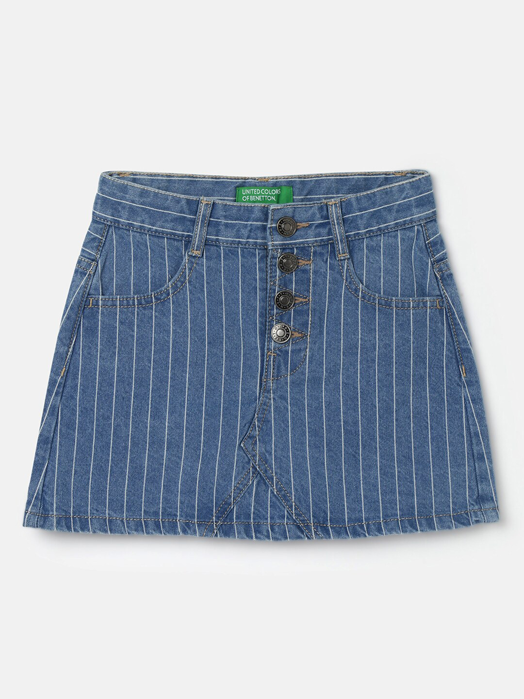 

United Colors of Benetton Girls Striped Pure Cotton Skirt, Blue