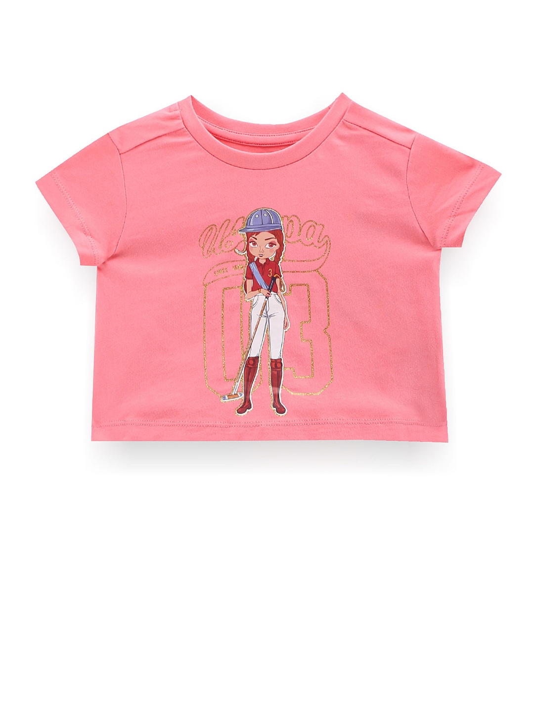 

U.S. Polo Assn. Kids Girls Graphic Printed Round Neck Cotton Regular T-shirt, Pink