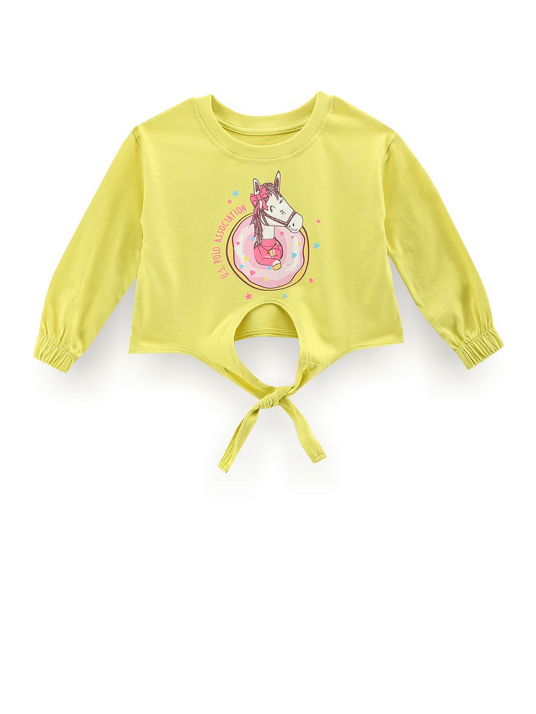 

U.S. Polo Assn. Kids Girls Graphic Printed Cuffed Sleeves Tie-Ups Cotton Regular T-shirt, Green