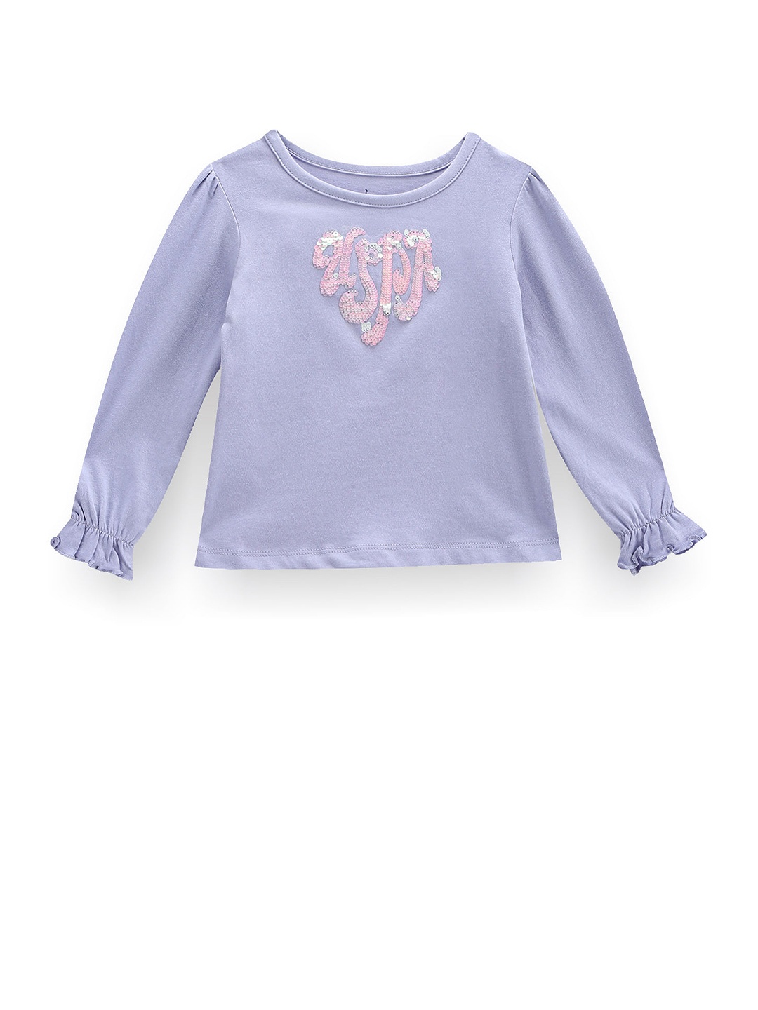 

U.S. Polo Assn. Kids Girls Embellished Cuffed Sleeves Cotton Regular T-shirt, Purple