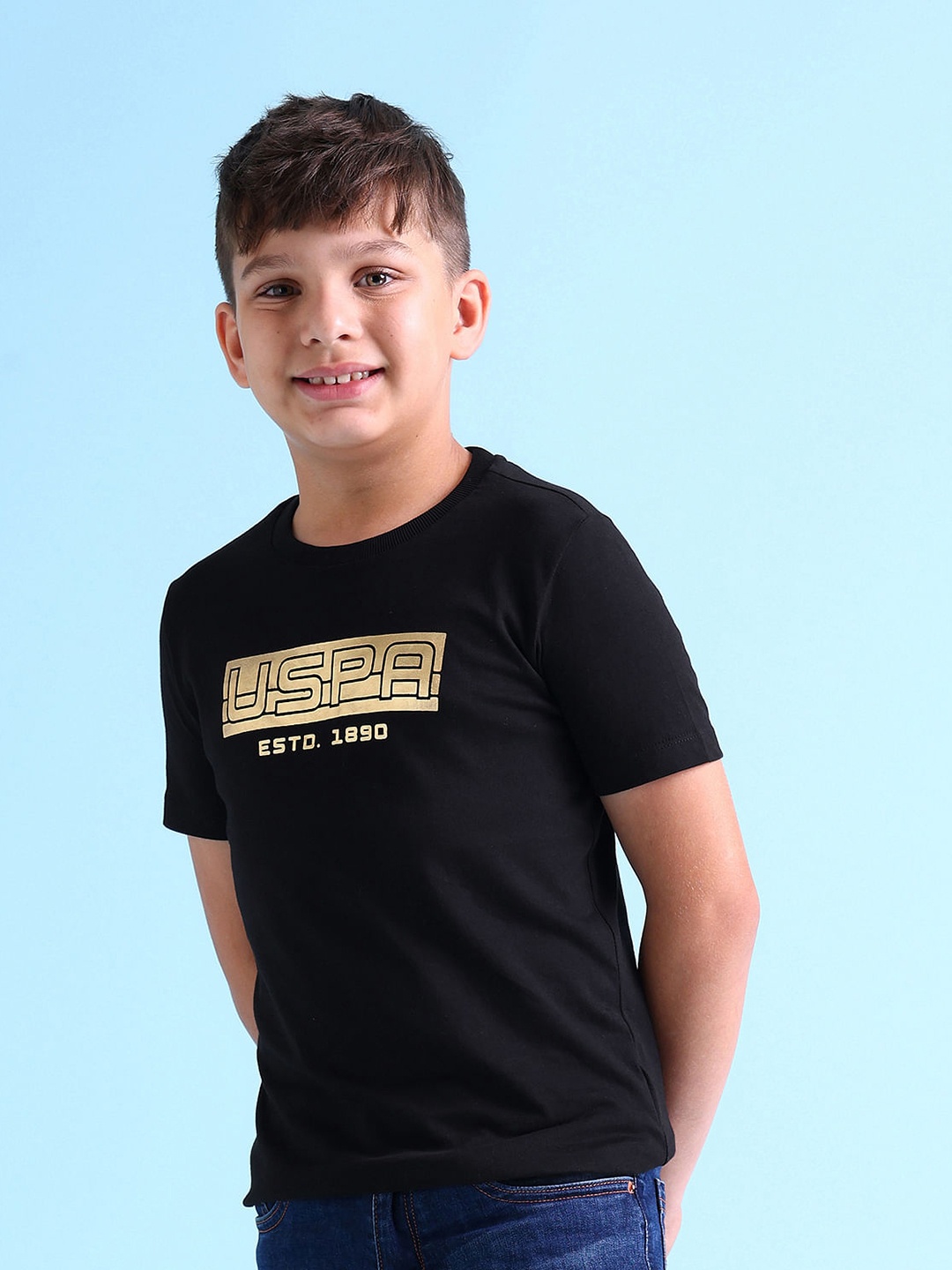 

U.S. Polo Assn. Kids Boys Typography Printed Pure Cotton T-Shirt, Black