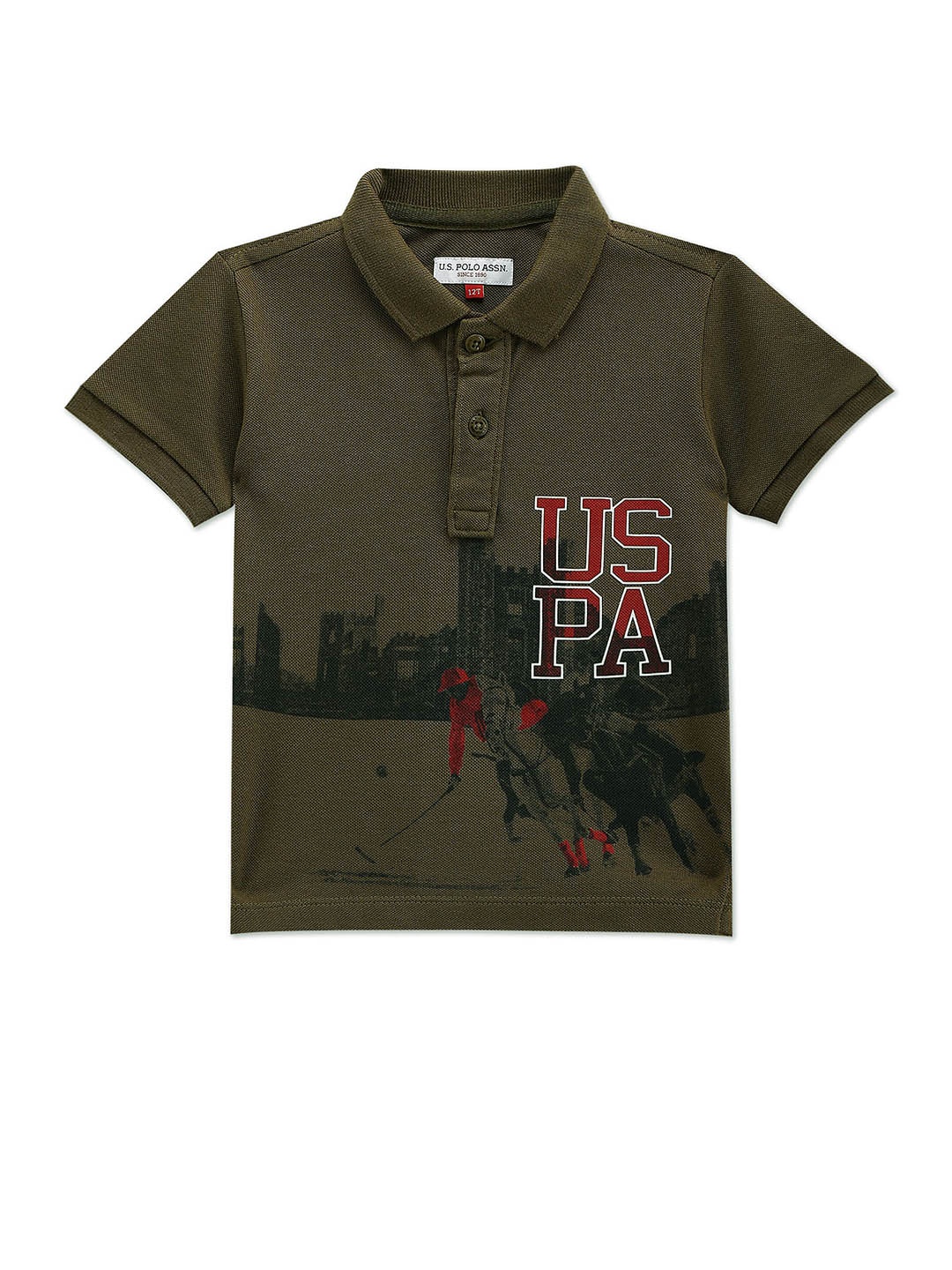 U.S. Polo Assn. Kids Boys Graphic Printed Polo Collar Cotton T-Shirt, Olive