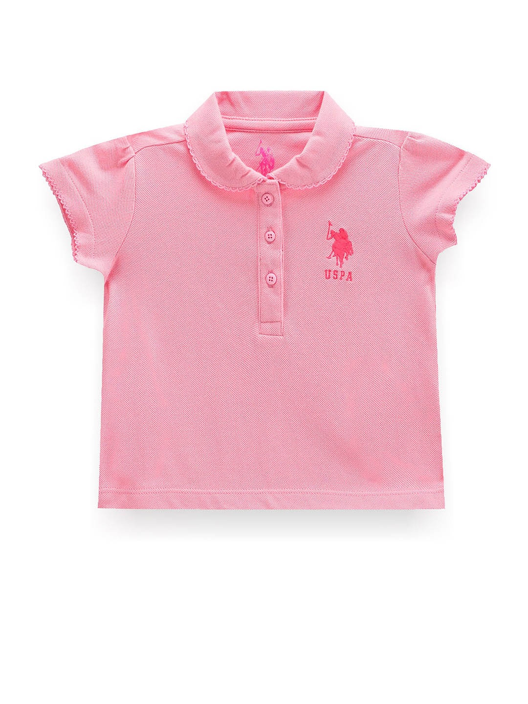 

U.S. Polo Assn. Kids Girls Polo Collar Regular Fit Cotton T-Shirt, Pink