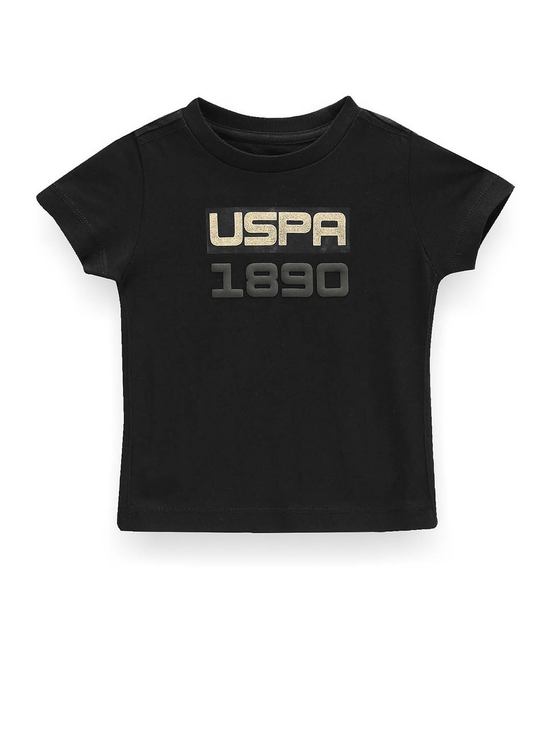 U.S. Polo Assn. Kids Boys Typography Printed Pure Cotton T-shirt, Black