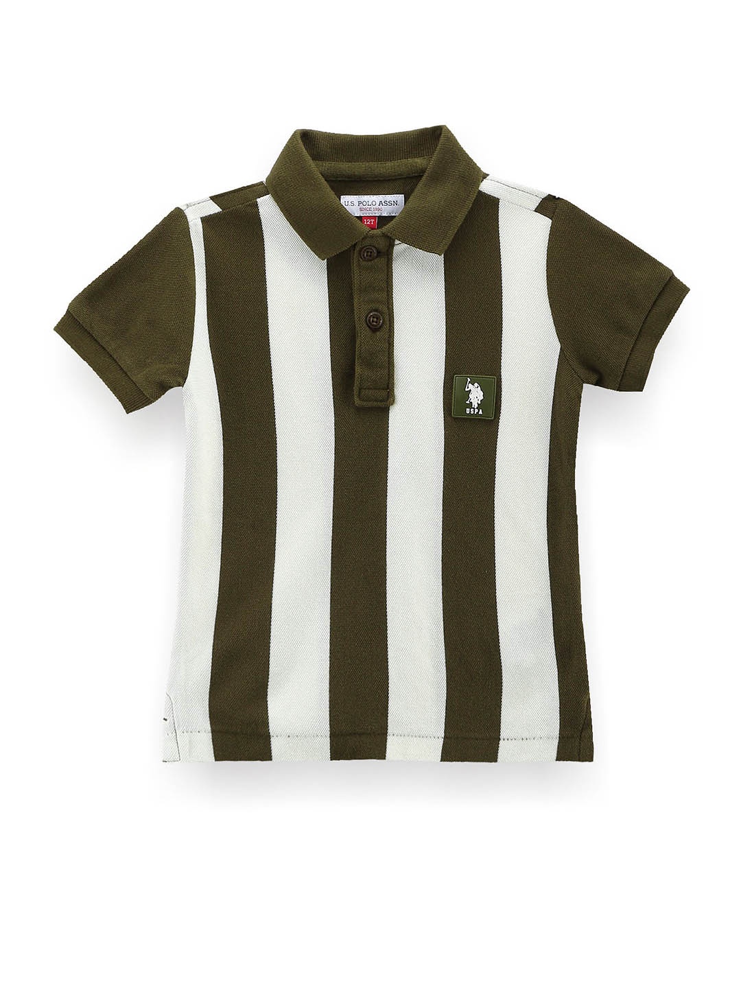 

U.S. Polo Assn. Kids Boys Striped Polo Collar Pure Cotton T-shirt, Green