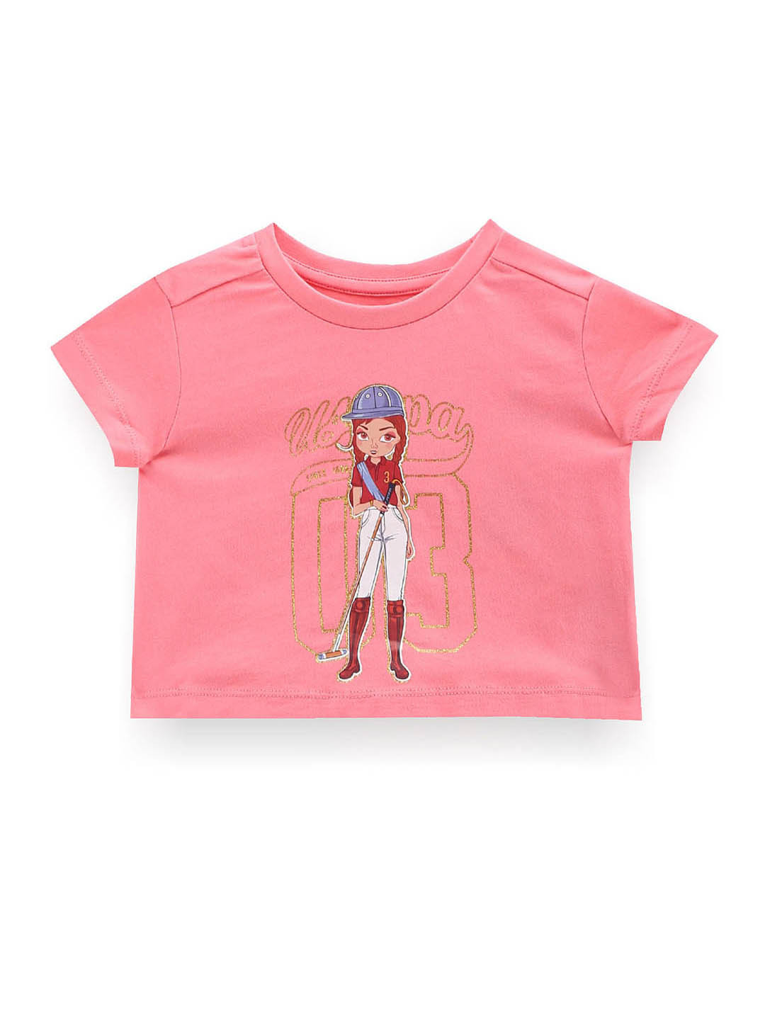 

U.S. Polo Assn. Kids Girls Graphic Printed Pure Cotton T-Shirt, Pink