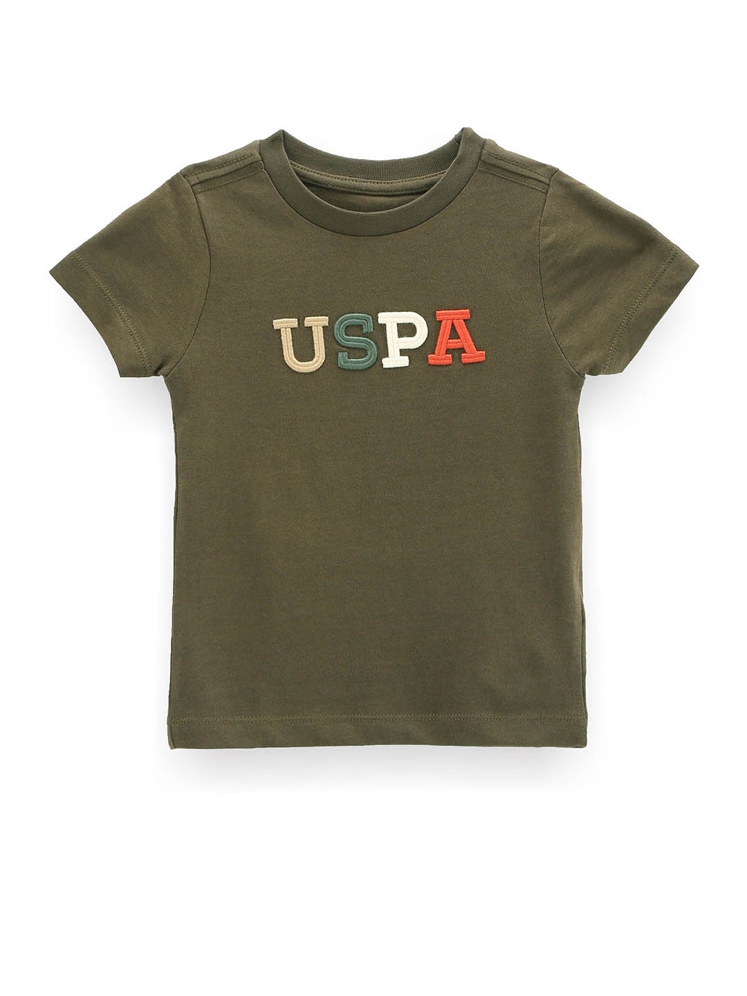 U.S. Polo Assn. Kids Boys Typography Printed Pure Cotton T-Shirt, Olive