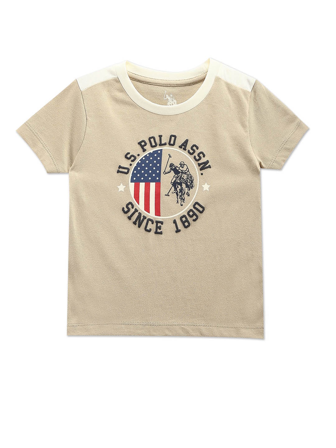 

U.S. Polo Assn. Kids Boys Graphic Printed Pure Cotton T-shirt, Beige