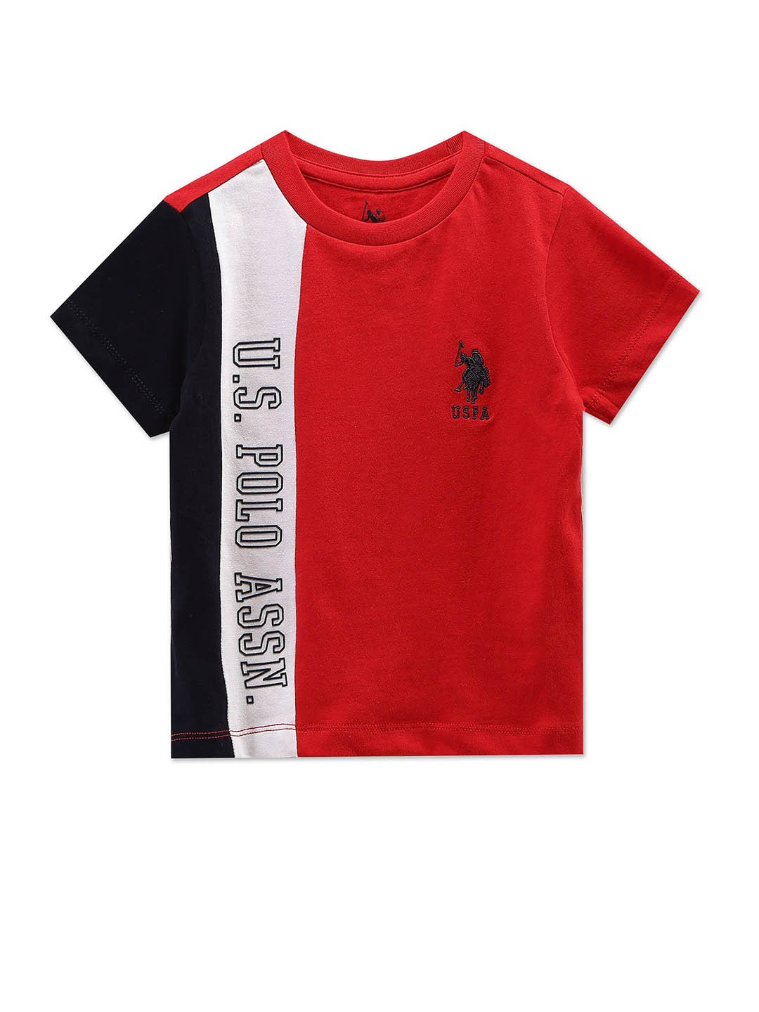 U.S. Polo Assn. Kids Boys Colourblocked Pure Cotton Casual T-shirt, Red