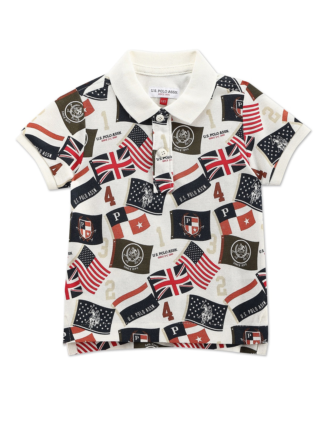 

U.S. Polo Assn. Kids Boys Graphic Printed Polo Collar Pure Cotton Casual T-shirt, White