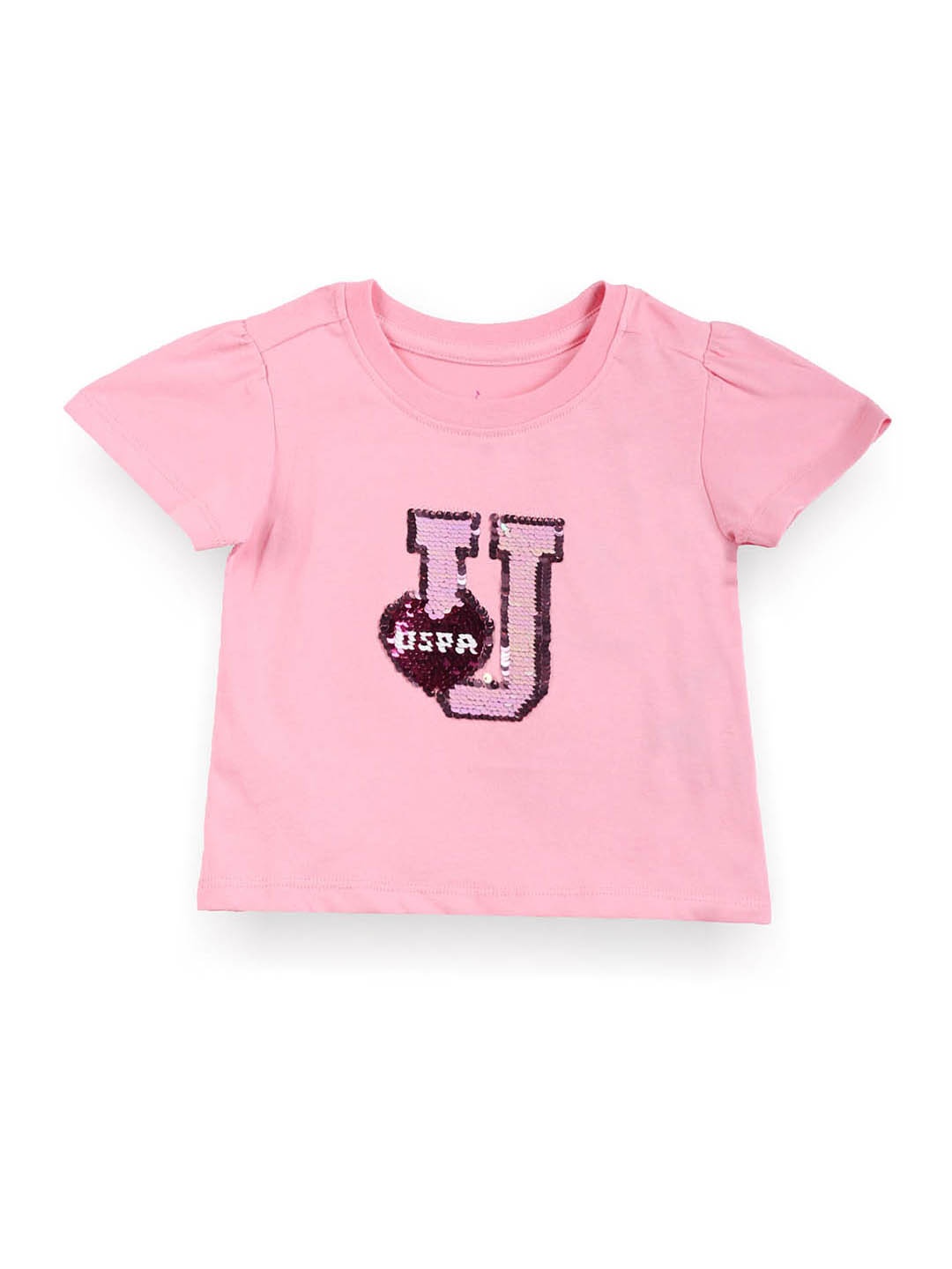 

U.S. Polo Assn. Kids Girls Typography Printed Embellished Pure Cotton Casual T-shirt, Pink