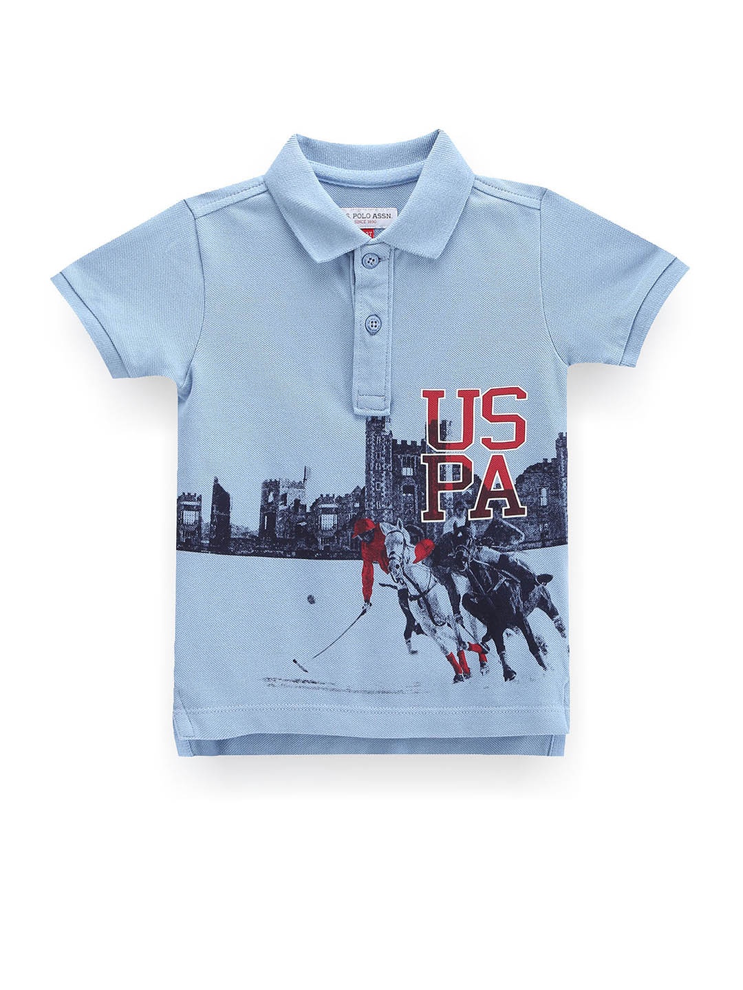 

U.S. Polo Assn. Kids Boys Graphic Printed Polo Collar Pure Cotton T-shirt, Blue