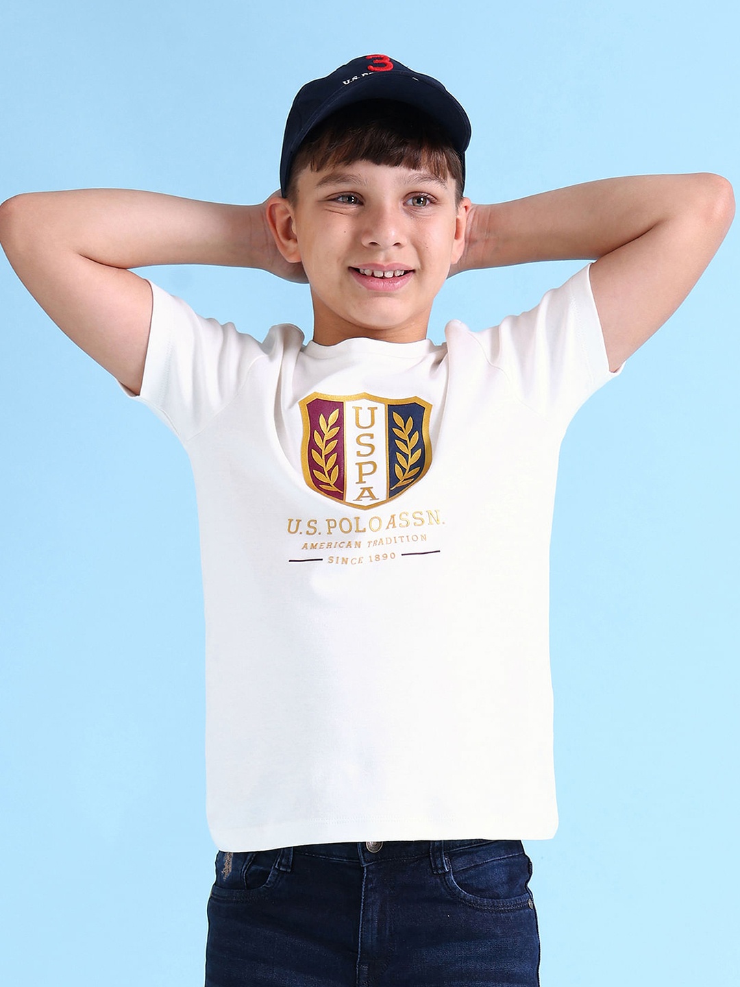 U.S. Polo Assn. Kids Boys Typography Printed Pure Cotton T-shirt, White