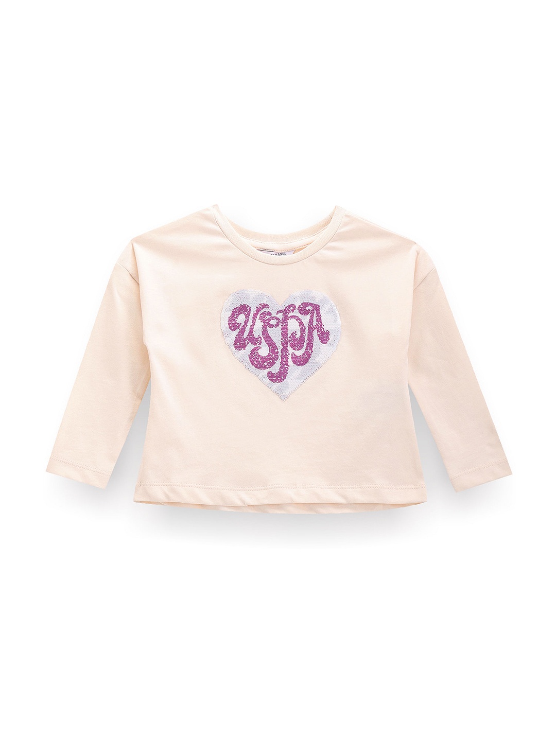 

U.S. Polo Assn. Kids Girls Embellished Pure Cotton T-shirt, Peach