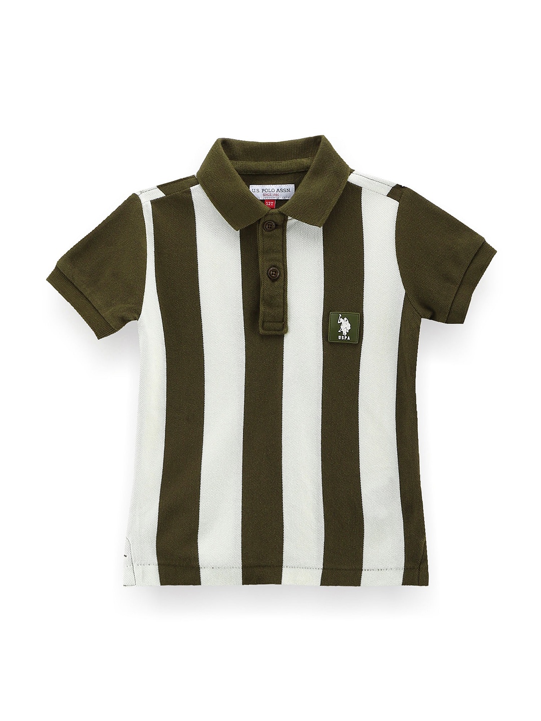 

U.S. Polo Assn. Kids Boys Striped Polo Collar Pure Cotton T-shirt, Olive