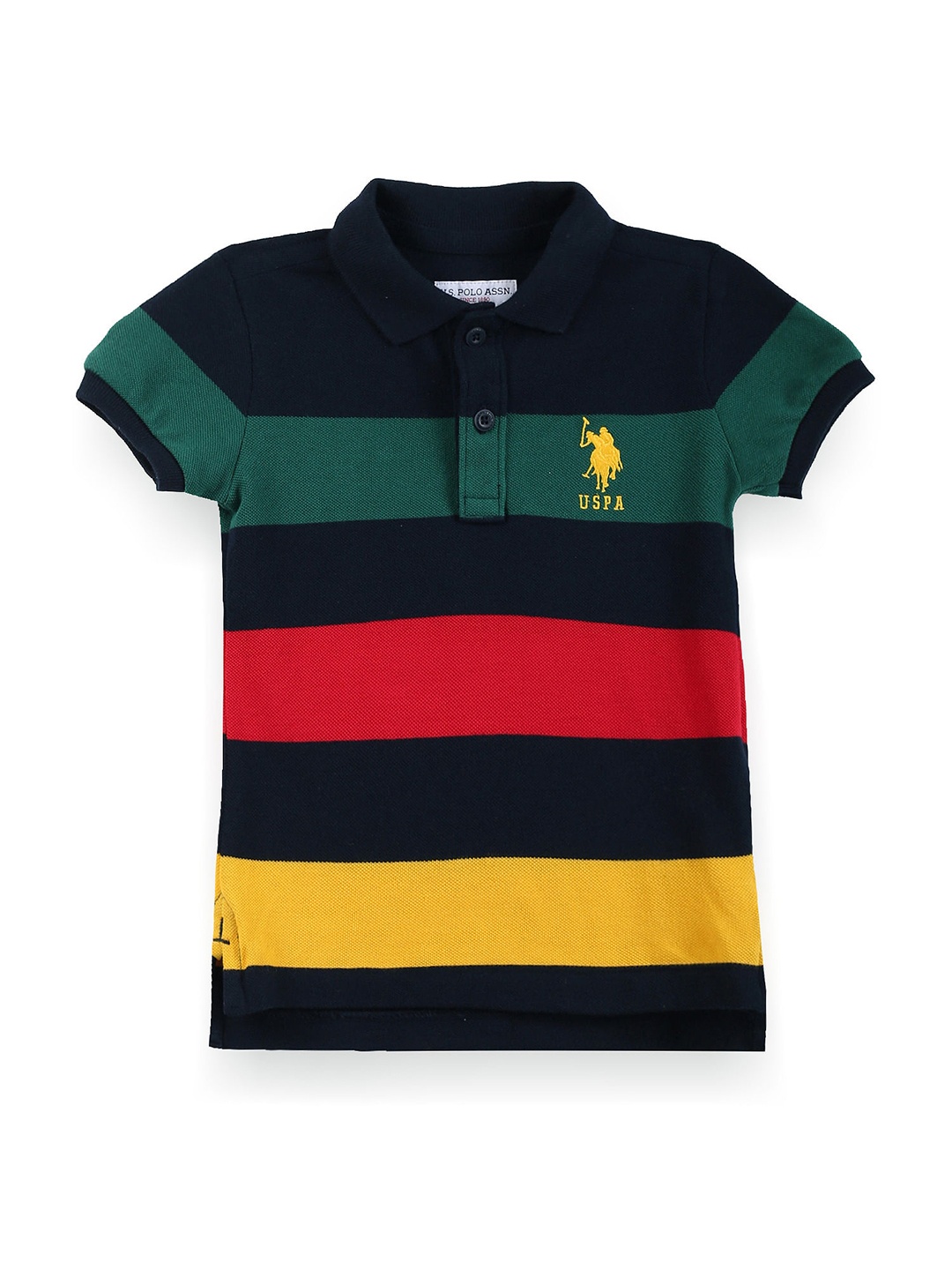 

U.S. Polo Assn. Kids Boys Colourblocked Polo Collar Pure Cotton T-Shirt, Navy blue