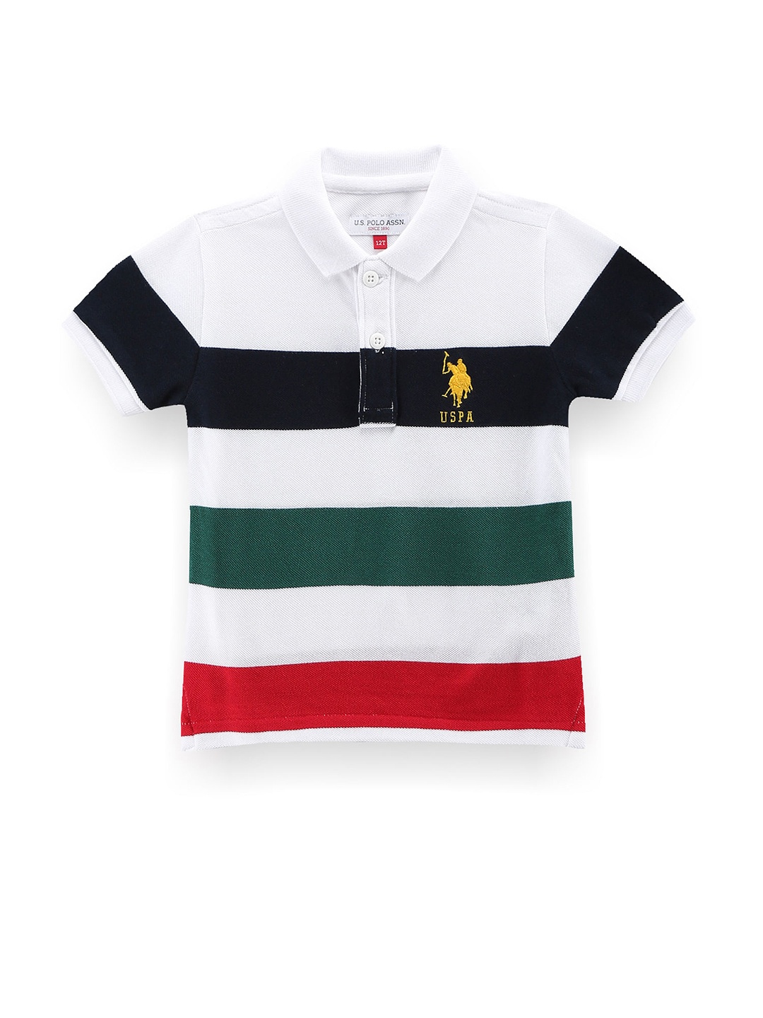 

U.S. Polo Assn. Kids Boys Colourblocked Polo Collar Pure Cotton T-Shirt, White