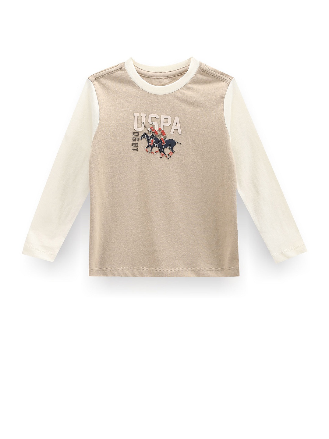 

U.S. Polo Assn. Kids Boys Typography Printed Pure Cotton T-Shirt, Beige