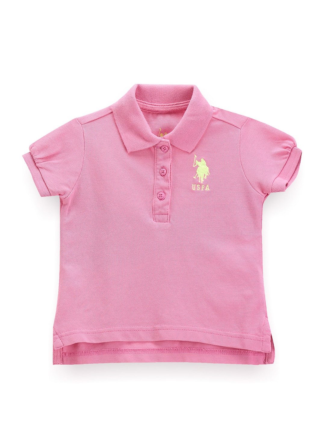 

U.S. Polo Assn. Kids Girls Pink Polo Collar Puff Sleeve Cotton T-shirt