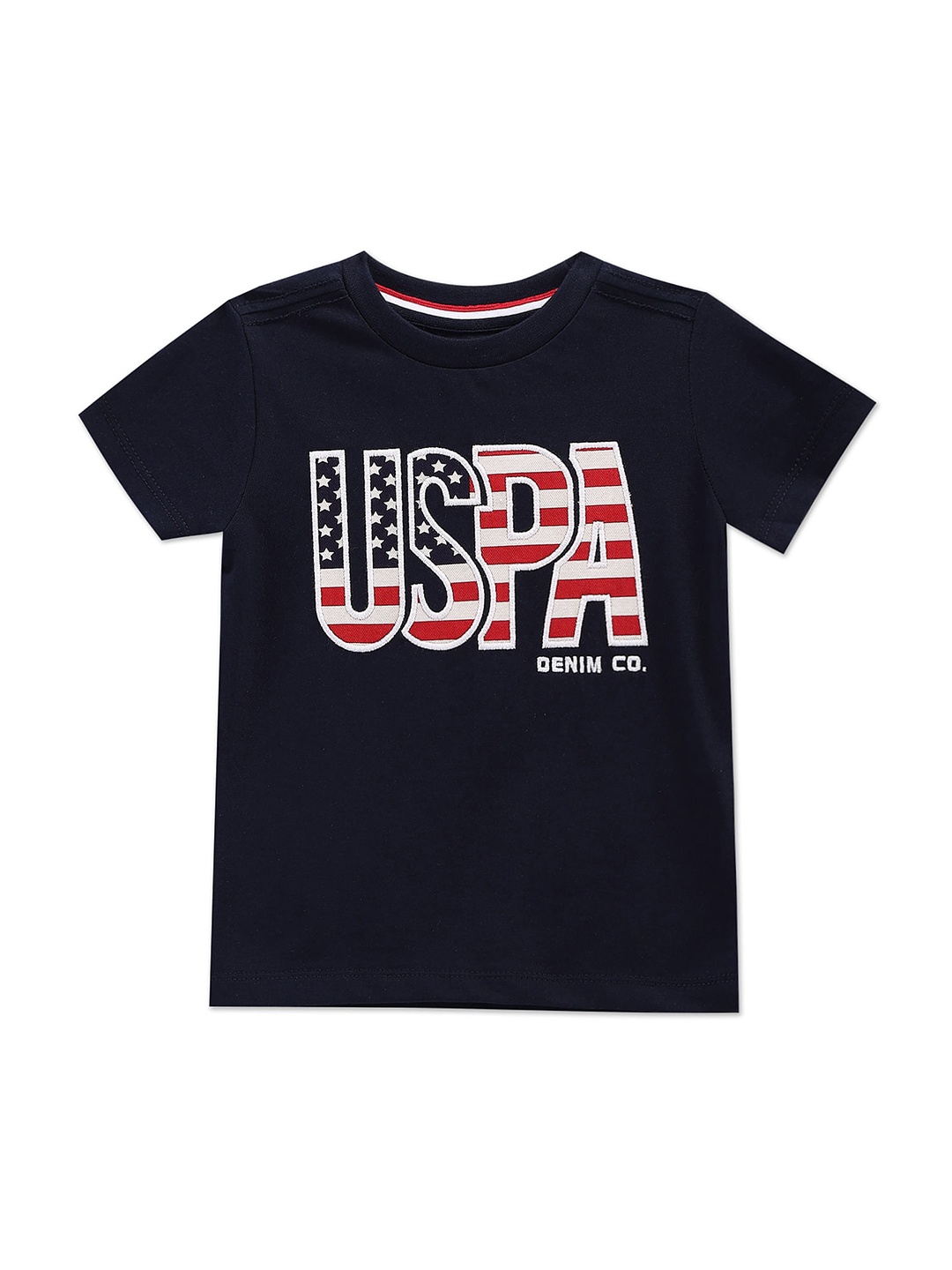 U.S. Polo Assn. Kids Boys Typography Printed Pure Cotton T-shirt, Navy blue