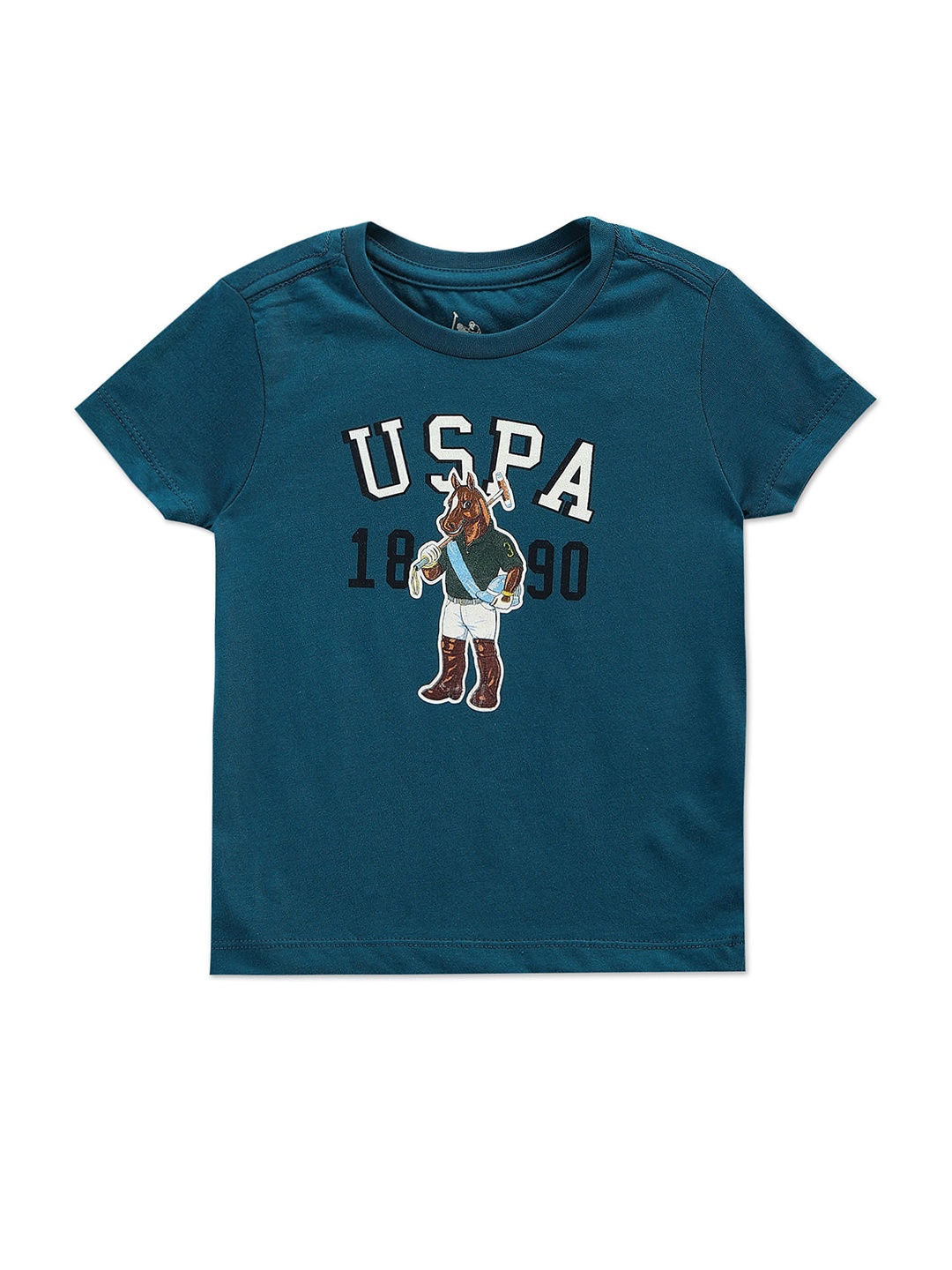 

U.S. Polo Assn. Kids Boys Typography Printed Pure Cotton T-shirt, Teal
