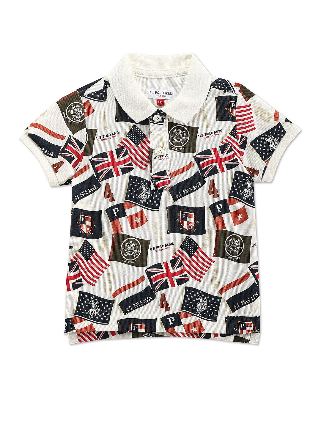 

U.S. Polo Assn. Kids Boys Conversational Printed Polo Collar Pure Cotton T-shirt, White